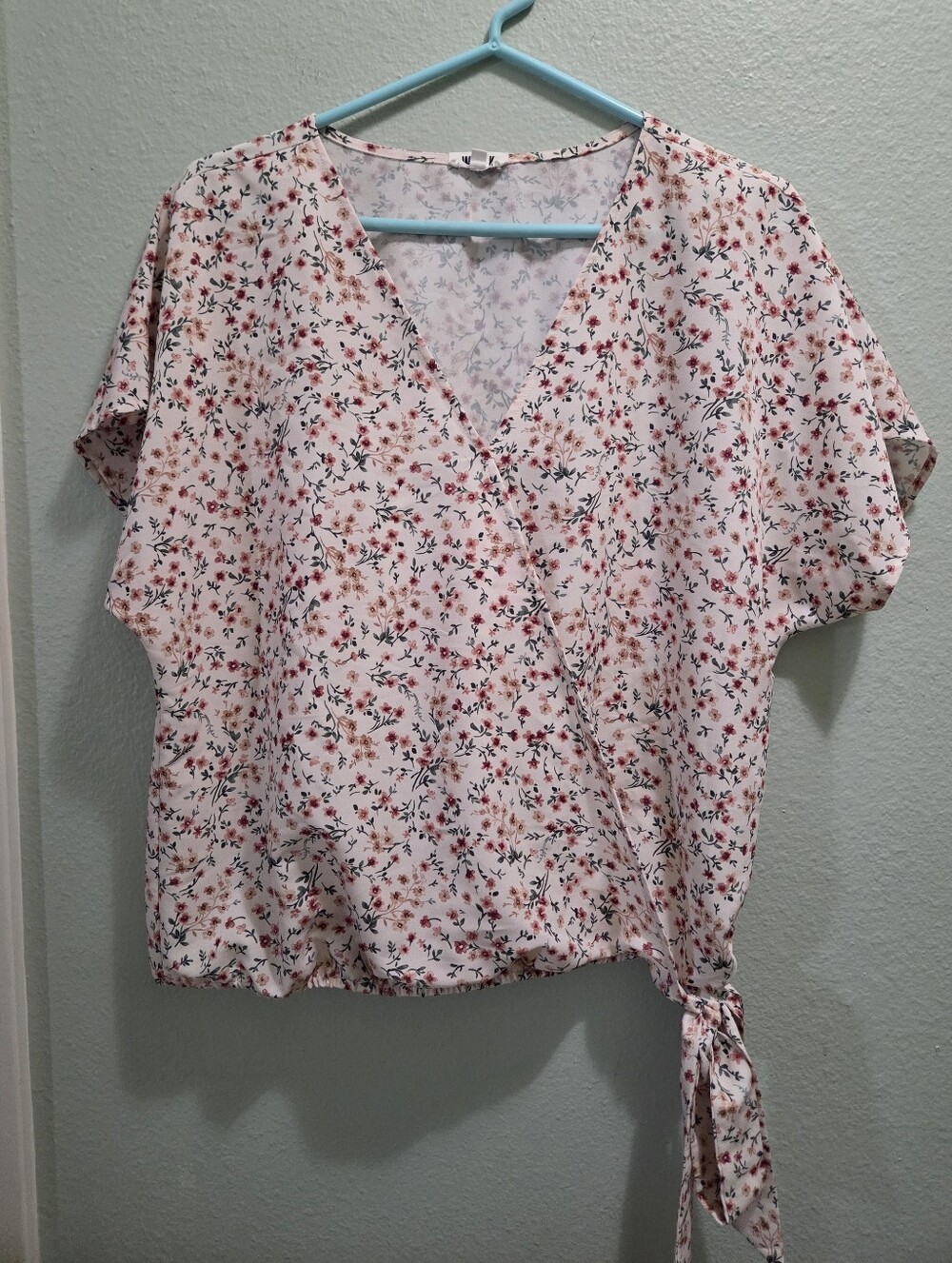West K Floral Faux Wrap Short Sleeved Blouse